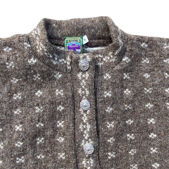 Vintage Traverse Bay Wool Fair Isle Birdseye Cardigan Brown Button Old Money-M - Picture 4 of 14
